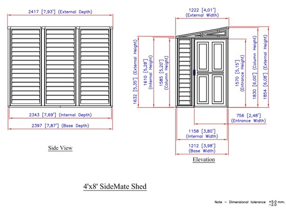 SideMate 4x8 Vinyl Lean-To Shed w/ Foundation (06625)